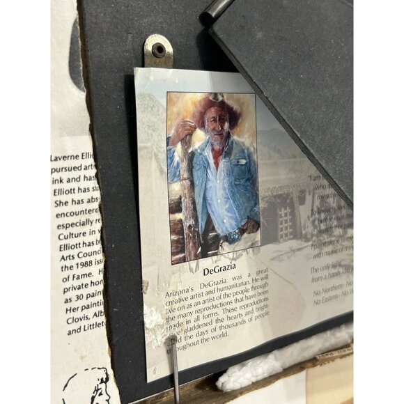 Ted De Grazia Vintage Native American Little Drummer Boy Art Tile Framed 8"x6" - Picture 11 of 12